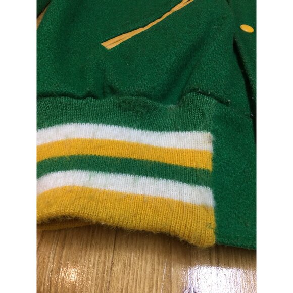 Vintage Hutchers Mens Letterman Jacket Sz M Green Yellow Wool Blend Band C Patch - Picture 11 of 13